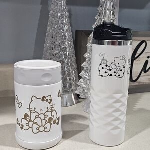 Hello Kitty White and Gold Thermos Set